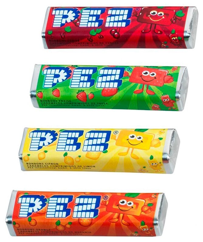 PEZ конфета Fruit Mix конфеты. Вкусы: малина, вишня, апельсин, лимон 8 штук в блистере для игрушки pez