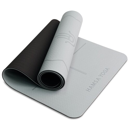 Спортивный тренировочный коврик, Hamsa Yoga, Для йоги и фитнеса с покрытием TPE+TC, Гимнастический инвентарь для фитнеса, Размер 183х61х0.6 см.