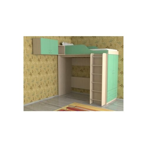 Кровать-чердак Дуэт-10 с антресолью без лестницы Дуб Молочный Лайм