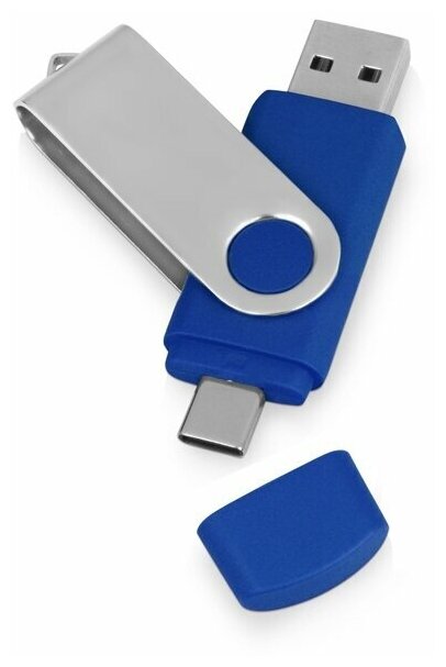 USB/USB Type-C флешка на 16 Гб "Квебек C" с покрытием soft-touch, синяя
