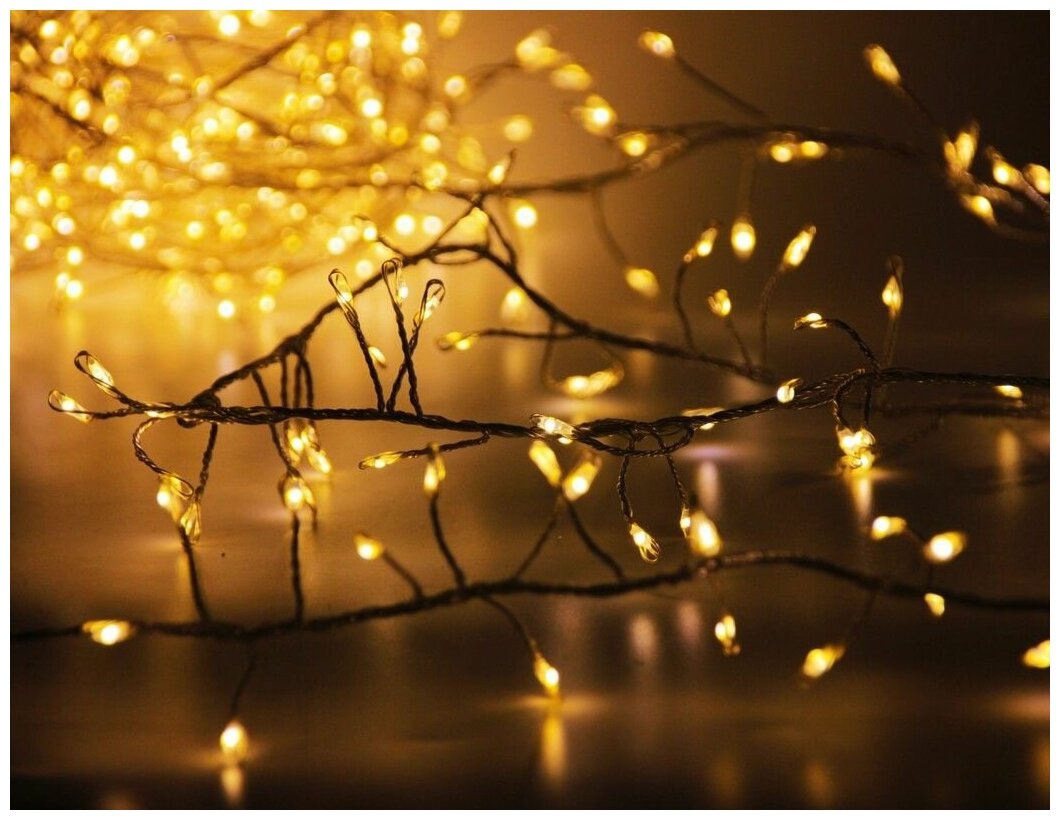 Электрогирлянда фейерверк (роса), 480 тёплых белых mini-LED огней, 4.8+5 м, серебряная проволока, уличная, Koopman International AX8717040