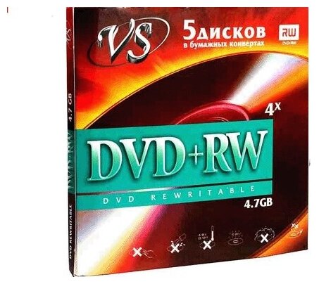 Диск VS DVD+RW 4.7GB 4x конверт/5 VSDVDPRWK501 / набор 5шт