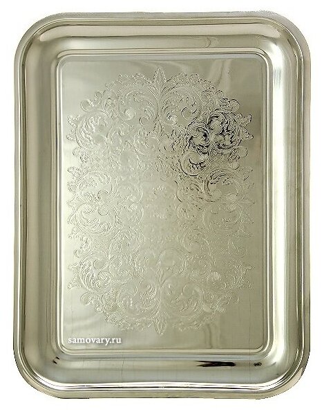 фото Латунный поднос для самовара прямоугольный никелированный, Кольчугино