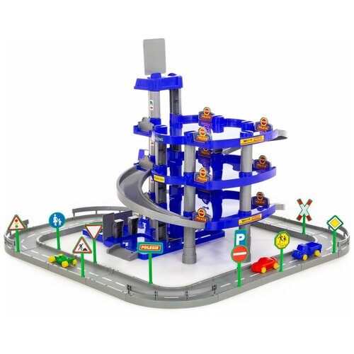 Паркинг 4-уровневый с дорогой и автомобилями (Синий) (в коробке)