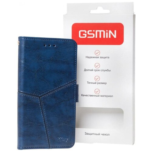 Кожаный чехол-книжка GSMIN Series Ktry для Samsung Galaxy A4 с магнитной застежкой (Синий) кожаный чехол книжка gsmin series ktry для apple iphone 11 с магнитной застежкой синий