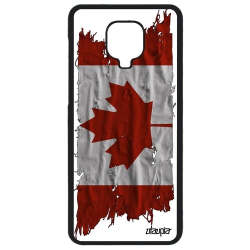 фото Необычный чехол на мобильный // xiaomi redmi note 9 pro // "флаг канады на ткани" дизайн патриот, utaupia, белый