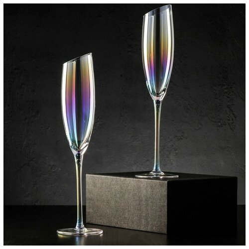 Набор бокалов стеклянных для шампанского «Иллюзия», 180 мл, 5,5×27,5 см, 2 шт, цвет перламутровый
