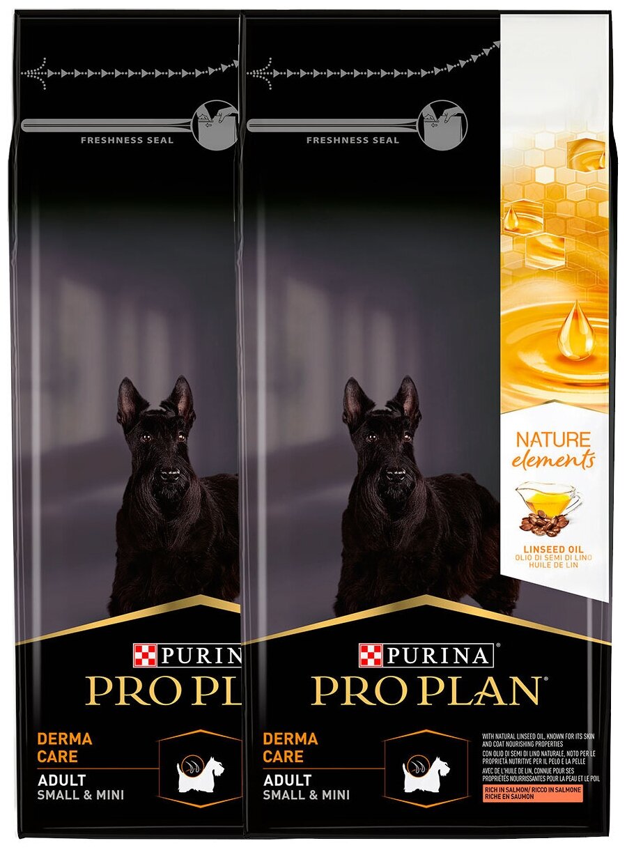 PURINA PRO PLAN NATURE ELEMENTS ADULT DOG SMALL & MINI DERMA CARE для взр собак маленьких пород с чувствительной кожей и шерстью с лососем (7 + 7 кг)