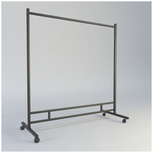 Рейл для одежды с стиле Лофт с квадратной черной штангой, высотой 1,3м на колесиках