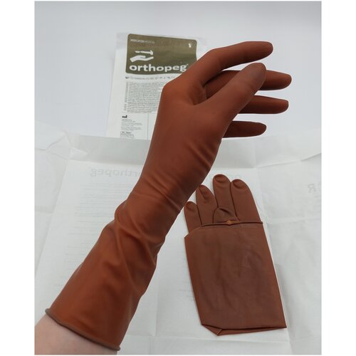 Перчатки латексные стерильные ортопедические хирургические Mercator Medical Orthopeg, цвет: коричневый, размер 8.5, 20 шт. (10 пар), неопудренные.