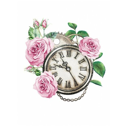 Термонаклейка на одежду Часы с розами, Оранжевый Слоник