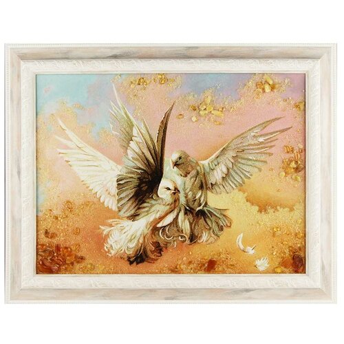 Панно «Пара голубей» из балтийского янтаря