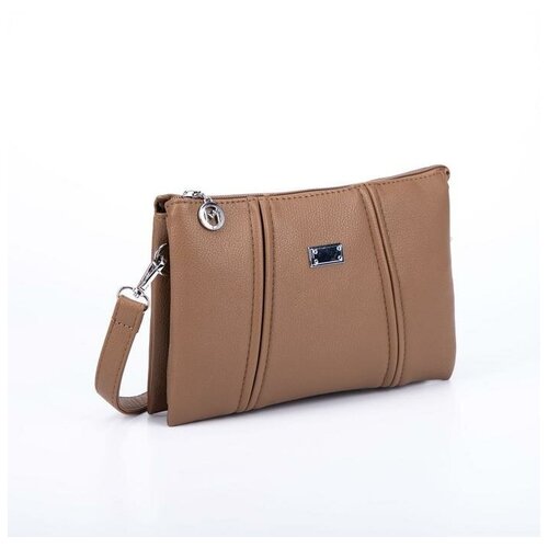 фото Сумка женская, 2 отдела на молнии, наружный карман, длинный ремень, цвет светло-коричневый mikimarket