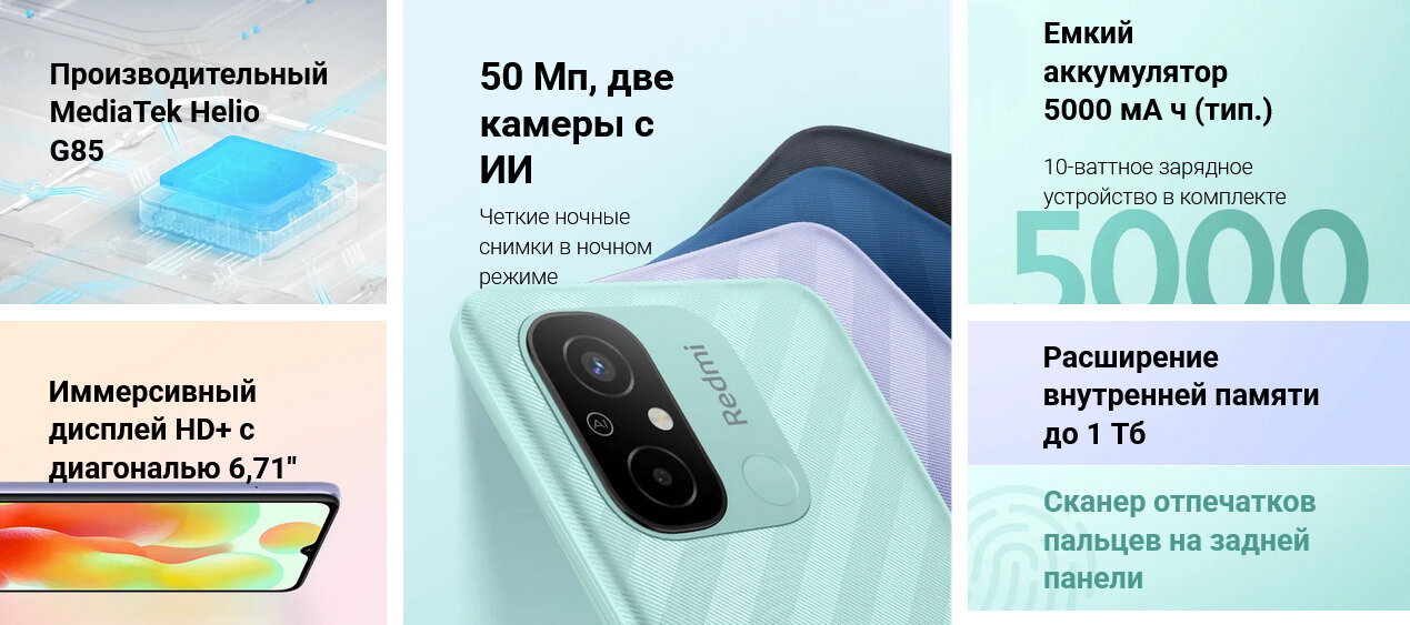 Смартфон Xiaomi Redmi 12C 3/64 ГБ RU, Dual nano SIM, серый графит