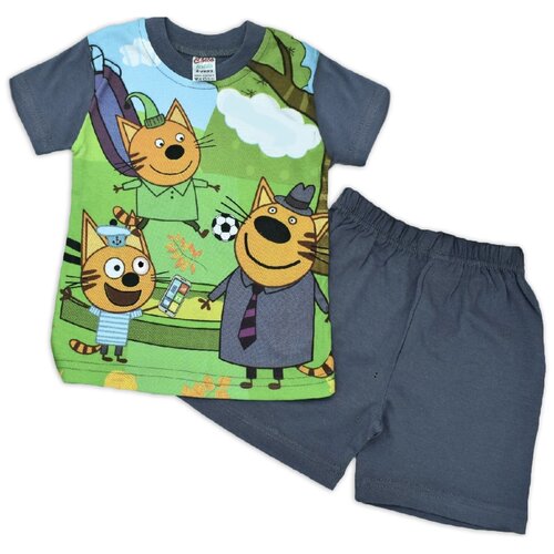 Комплект одежды Bobonchik kids, футболка и шорты, повседневный стиль, размер 104, зеленый, серый