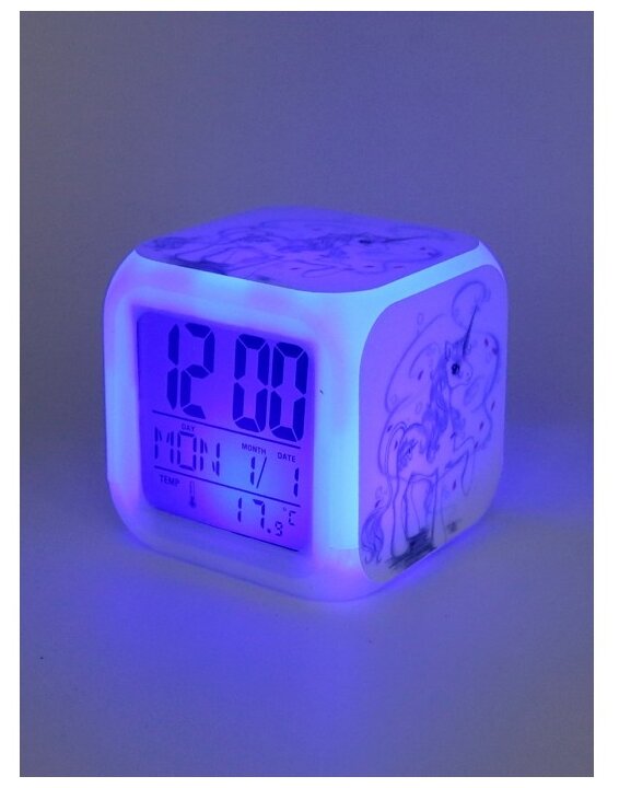 Часы-будильник Единорог с подсветкой №1 - фотография № 4