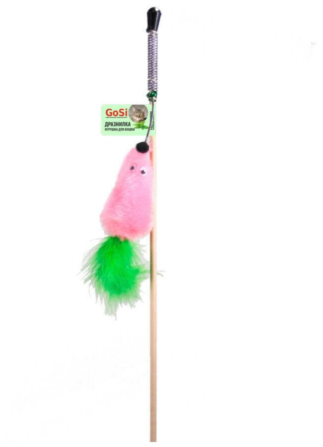 GoSi махалка "Мышь с мятой с хвостом перо" на веревке (флажок) Розовый - фотография № 1