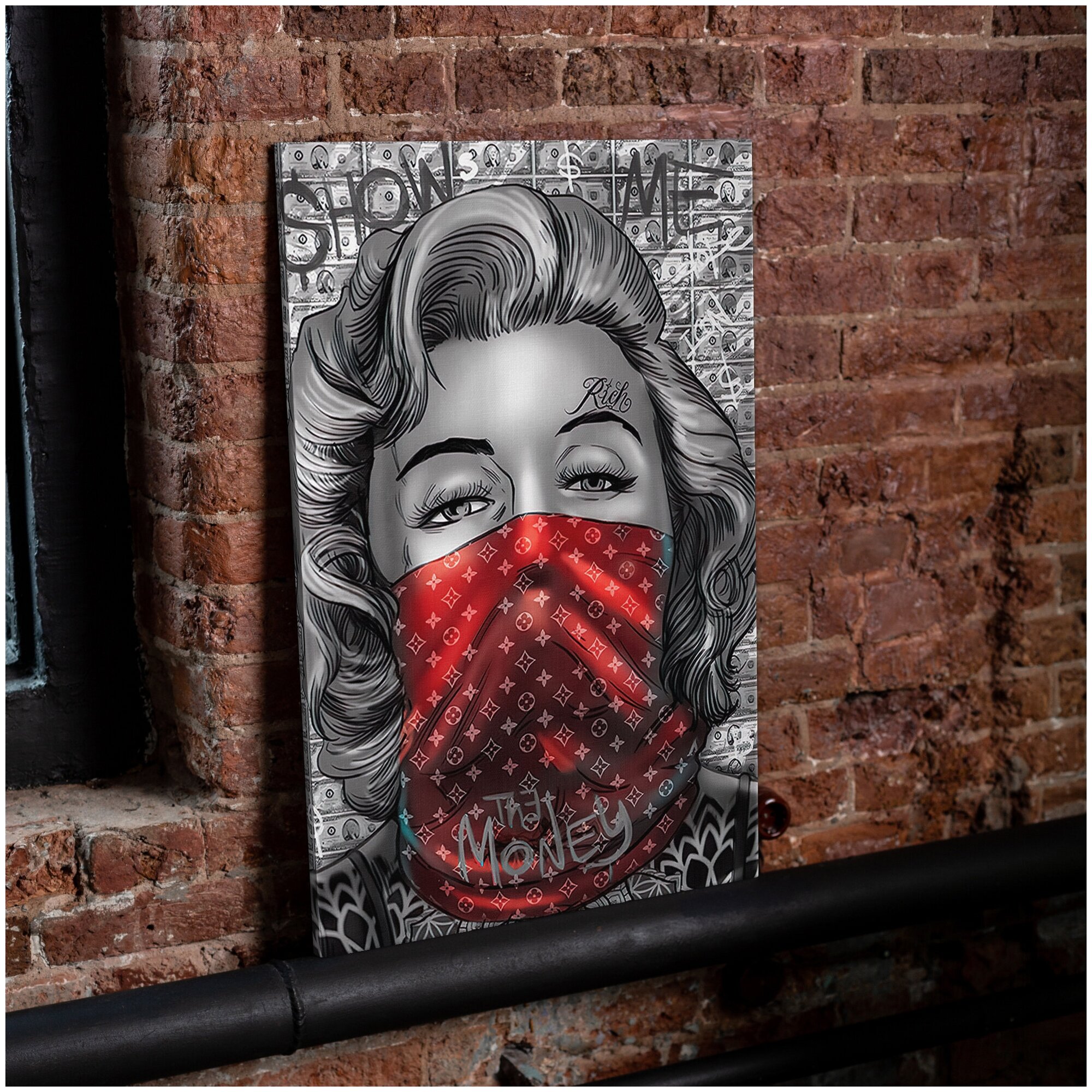 Интерьерная картина на холсте "Покажи мне деньги" Мэрилин Монро для дома и офиса / Постеры, мотивация, граффити / Поп арт