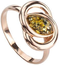 Легкое позолоченное кольцо с натуральным зеленым янтарем "Кристина
