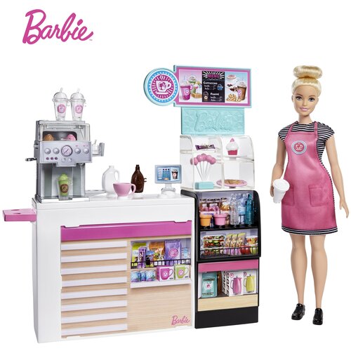 Набор игровой Barbie Кем быть Кофейня с куклой и аксессуарами GMW03 разноцветный