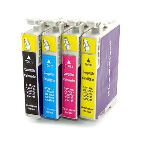 Комплект картриджей для Epson T0631, T0632, T0633, T0634 (4 цвета) картридж aquamarine t0634 c13t06344a10 для epson