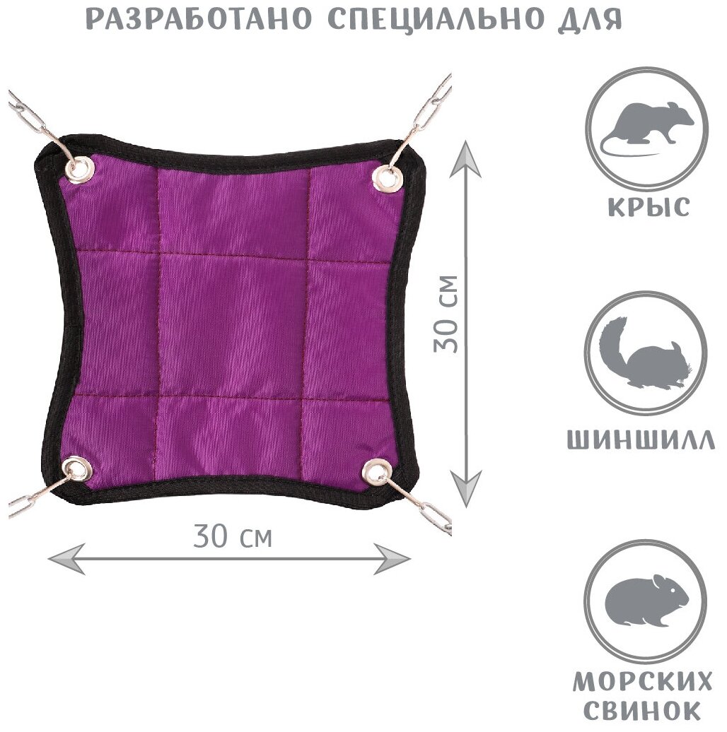 Гамак для хорьков и мелких грызунов "Шустрик", цвет: тёмно-фиолетовый, 30х30 см.