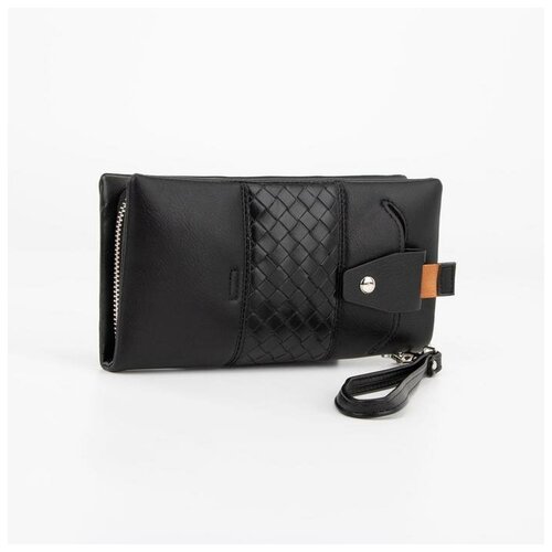 фото Кошелёк женский, 3 отдела на молнии, отдел для телефона, цвет чёрный сима-ленд