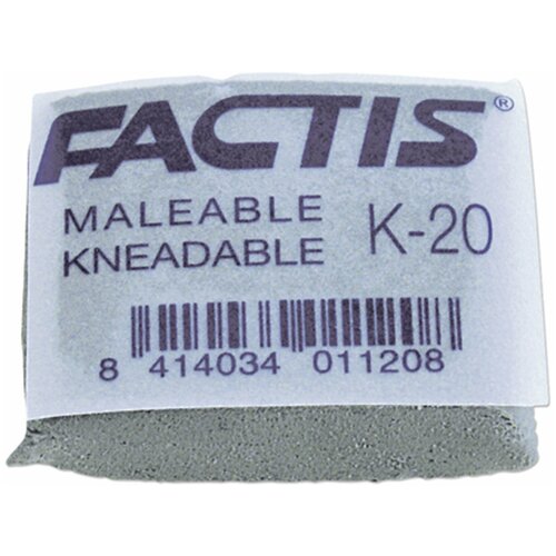 Ластик-клячка FACTIS K 20 (Испания), 37х29х10 мм, супермягкий, натуральный каучук, серый, CCFK20, (20 шт.)