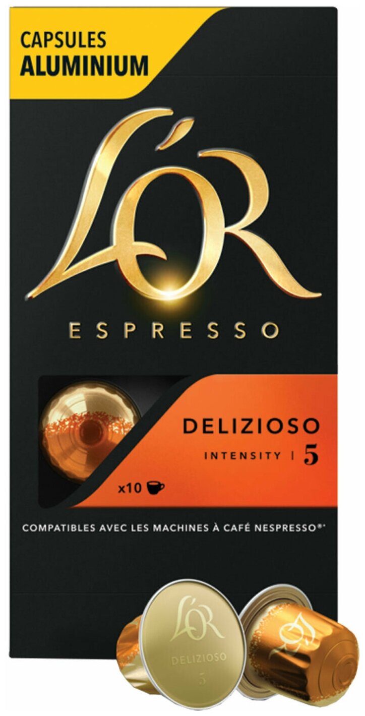 Кофе в алюминиевых капсулах L'OR "Espresso Delizioso" для кофемашин Nespresso, 10 порций, 4028608 В комплекте: 1шт.