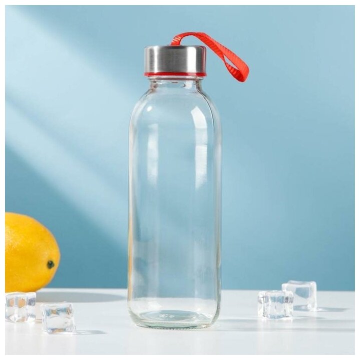 Бутылка для воды стеклянная «Лидо», 400 мл, h=18 см, цвет ремешка микс - фотография № 1