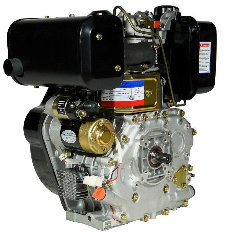 Двигатель дизельный Lifan Diesel 188FD D25 6A шлицевой вал for 1300D (12.5л.с., 456куб. см, вал 25мм, ручной и электрический старт, катушка 6А) - фотография № 4