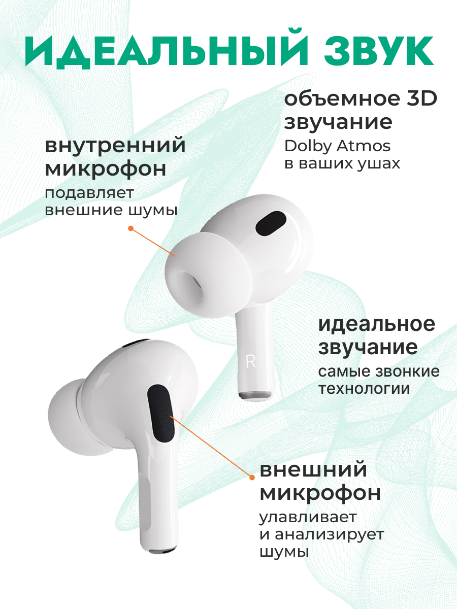 Беспроводные наушники APods Pro 2 c анимацией и шумоподавлением, белые — фото 4