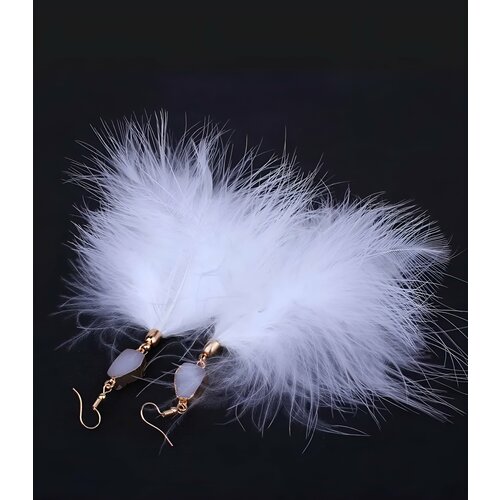 Серьги с подвесками  Серьги длинные перья, белый