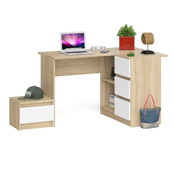 Стол компьютерный Мори МС-16 правый + Тумба ТМП400.1 цвет дуб сонома/белый