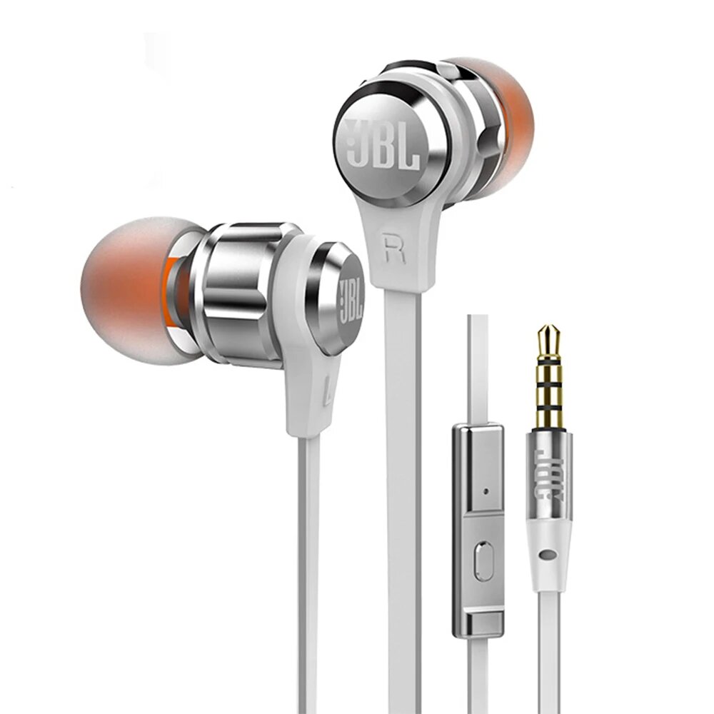 JBL Наушники проводные-вкладыши с микрофоном T180A, mini jack 3.5 mm, серебряный / silver