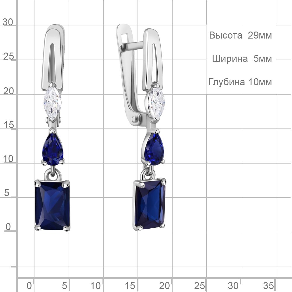 Серьги Diamant online, серебро, 925 проба, родирование, сапфир синтетический, фианит, длина 2.9 см, , темно-синий — фото 1