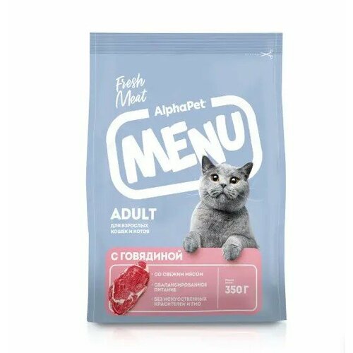 ALPHAPET MENU 350 гр сухой корм для взрослых кошек и котов с говядиной (10 шт)
