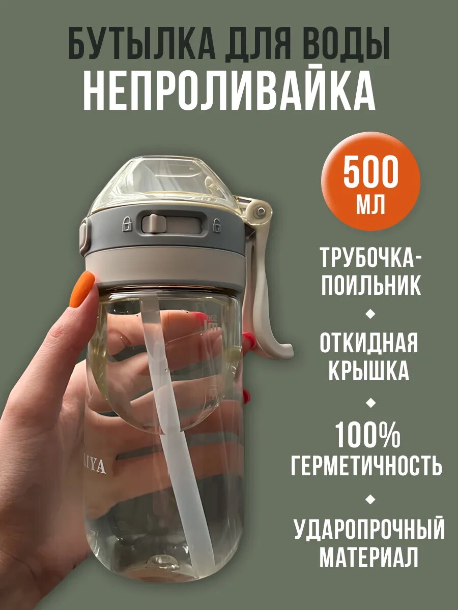Бутылка для воды спортивная с трубочкой