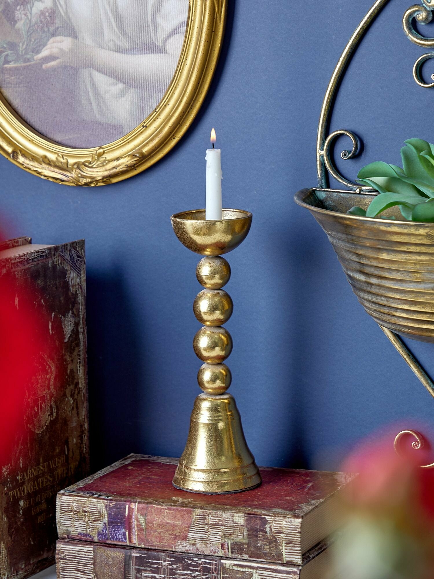 57-347 Подсвечник настольный 9х9х27см, Железо, золотистый, Glasar