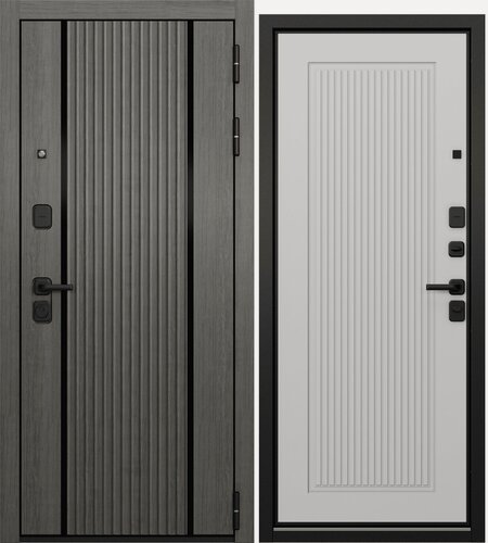 Изображение товара Дверь входная металлическая траст масс Si-6/197 Дуб серый/Черный муар-Белый софт 860 правая