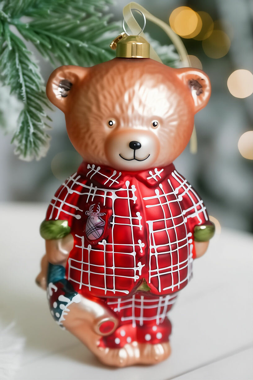 Ёлочная игрушка мишкино утро, коллекция сказочные мишки, стекло, 12 см, Winter Deco 1001255