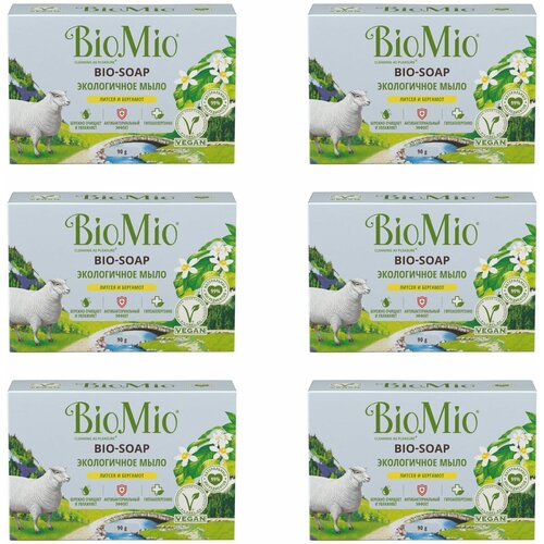 Мыло туалетное, BioMio, Bio-Soap, литсея и бергамот, 90 г, 6 шт мыло туалетное biomio bio soap литсея и бергамот 90 г 6 шт