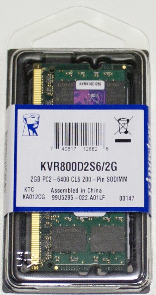 Модуль памяти KINGSTON VALUERAM KVR800D2S6/2G DDR2- 2Гб, 800, SO-DIMM, Ret