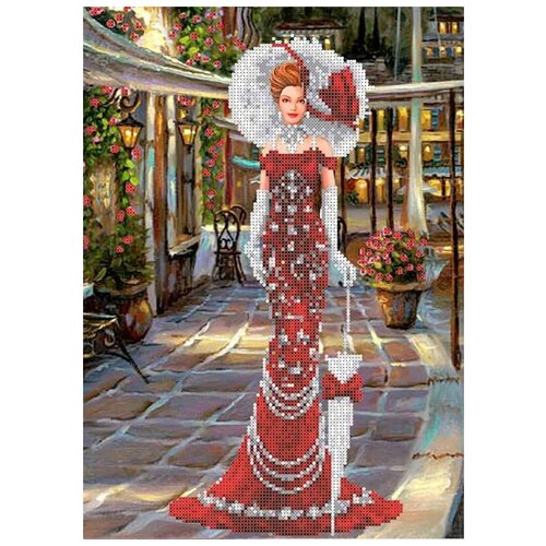 фото Набор дама в красном бисер 27х36,5 каролинка кблн(ч) 3043/1