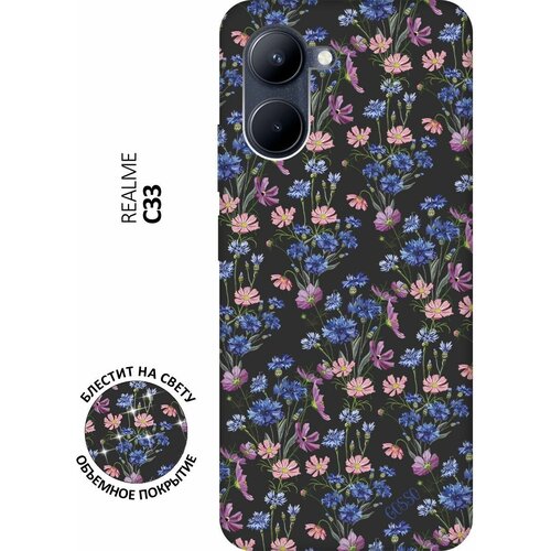 Матовый Soft Touch силиконовый чехол на realme C33, Рилми С33 с 3D принтом Lovely Cornflowers черный матовый soft touch силиконовый чехол на realme 11 рилми 11 с 3d принтом lovely cornflowers черный