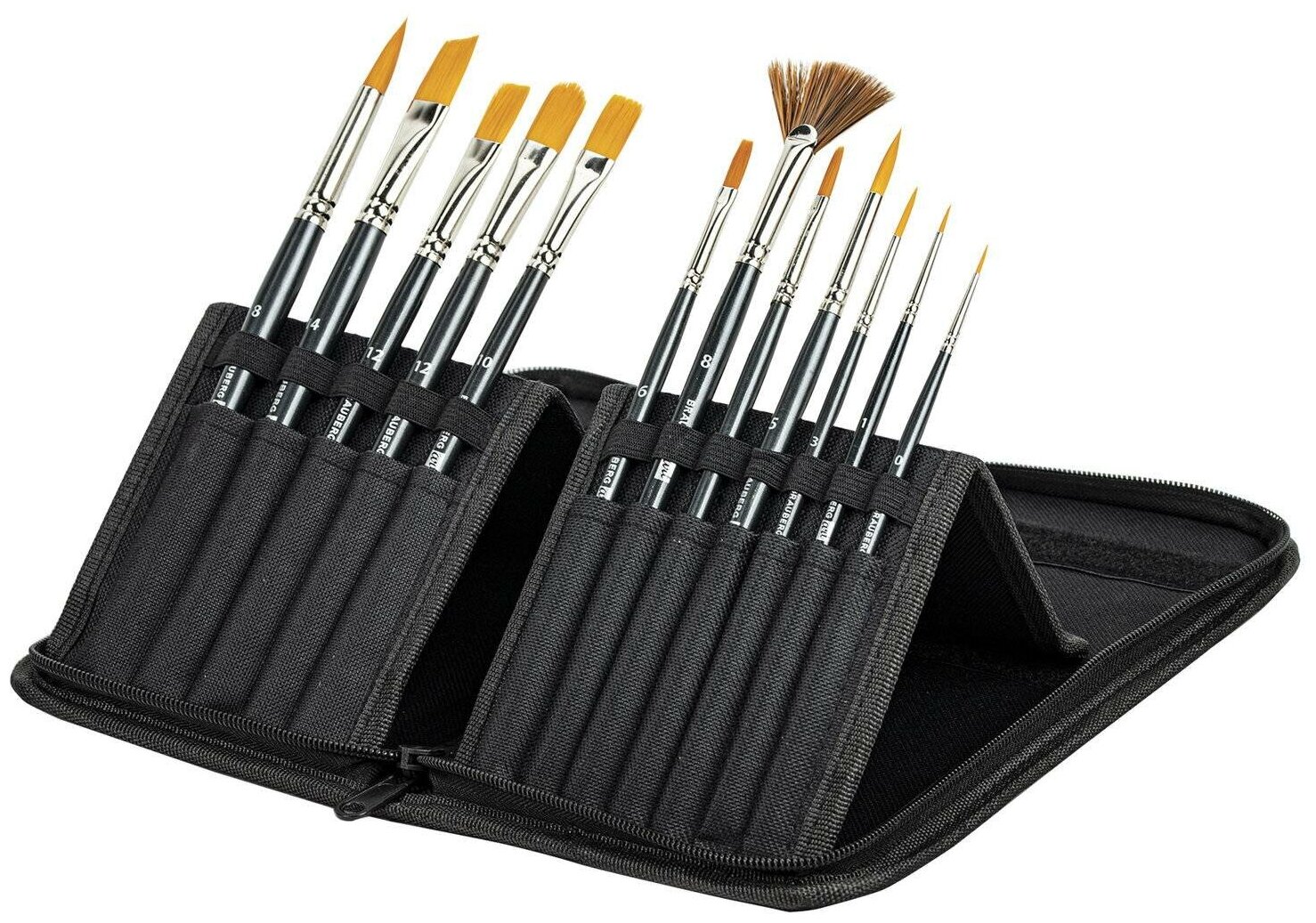 фото Кисти художественные набор 12 шт. в черном пенале, синтетика, Brauberg Art Classic, № 0-14 + веерная, 200966