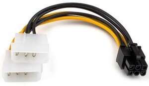 Переходник питания для видеокарт AT6185 PCI-Express 6-контактный на 2 Molex штекер - кабель 15см