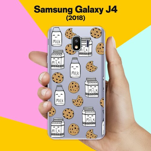 Силиконовый чехол на Samsung Galaxy J4 (2018) Печеньки и молоко / для Самсунг Галакси Джей 4 2018 чехол книжка на samsung galaxy j4 2018 самсунг джей 4 2018 c принтом мешок сладостей золотистый