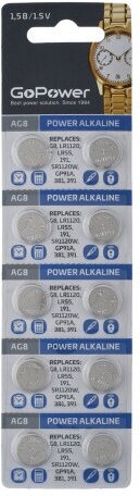 00-00023154 Alkaline Элемент питания G8/LR1120/LR55/391A/191 1.5В, 10шт, GoPower