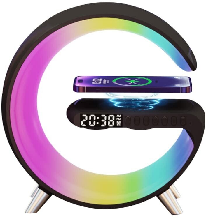 Стильный RGB Ночник Linnhill с беспроводной зарядкой 15W, часами, будильником и Bluetooth колонкой - фотография № 7